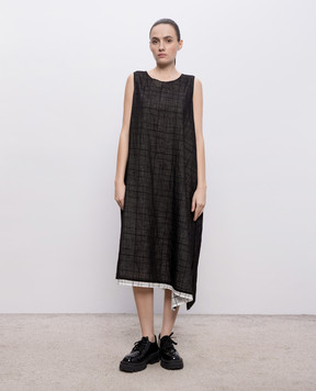 Y`S Yamamoto Black dress with double-layered linen YKD16800