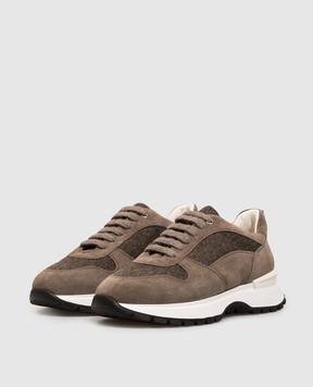 Doucal's Brown combination sneakers with fur DD8828WHINPN724