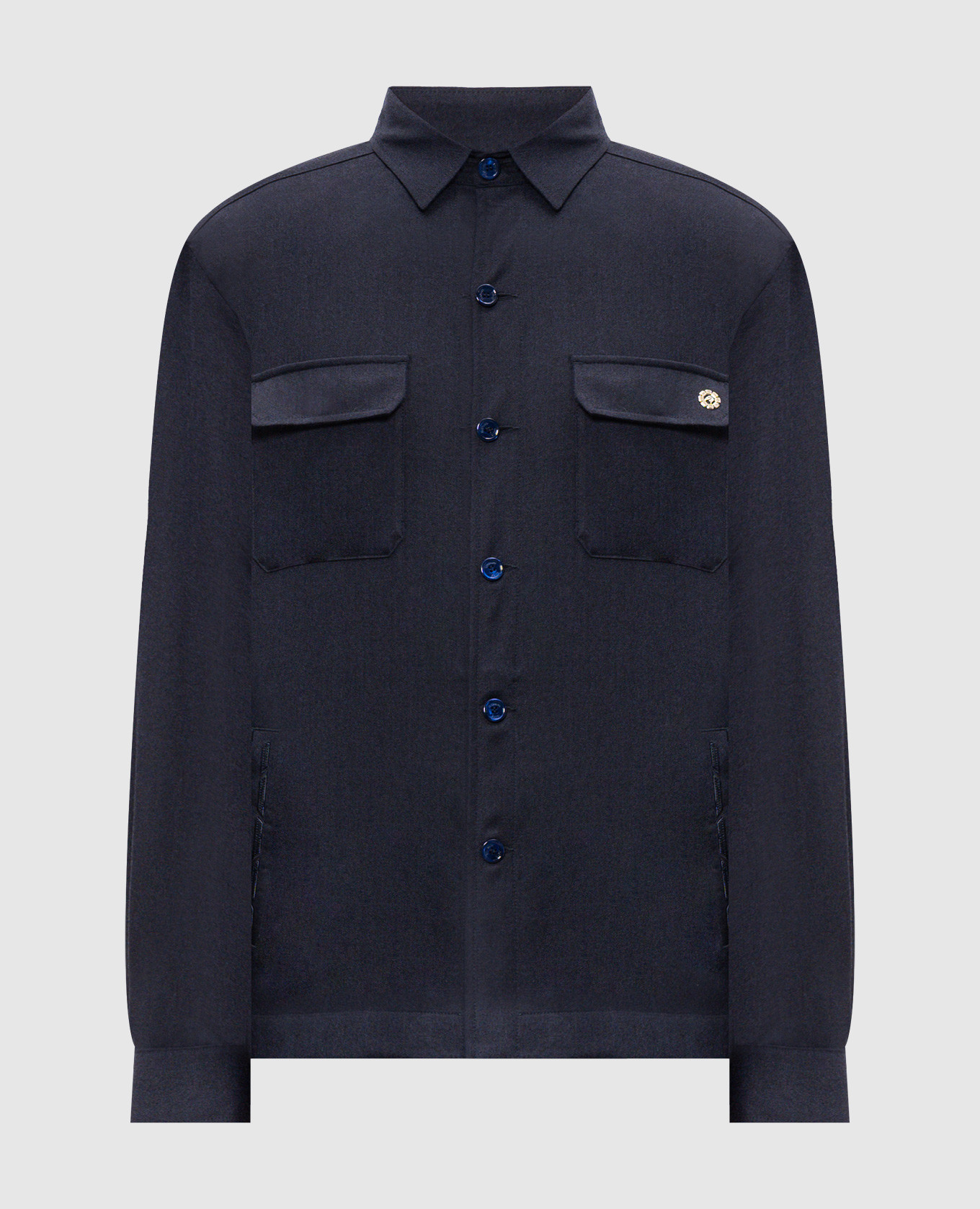 Blue wool shirt with emblem