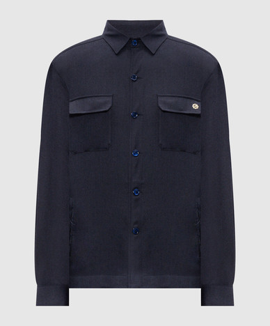 Blue wool shirt with emblem