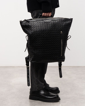 Serapian Black leather backpack with logo SRMOSMLL732730A001