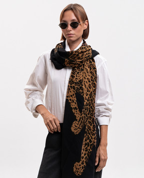 Saint Laurent Black leopard-print wool scarf 8362713Y200