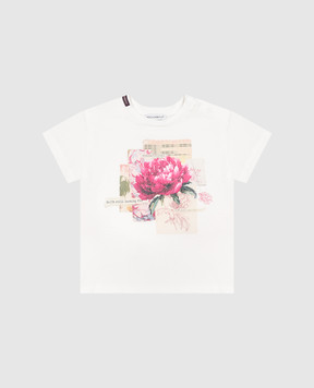 Dolce&Gabbana Children's white T-shirt with floral embroidery L2JTITG7QUT