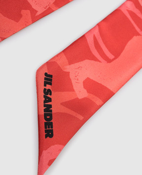 Jil Sander Red silk twill ribbon in a pattern with a logo J53TF0005J40084