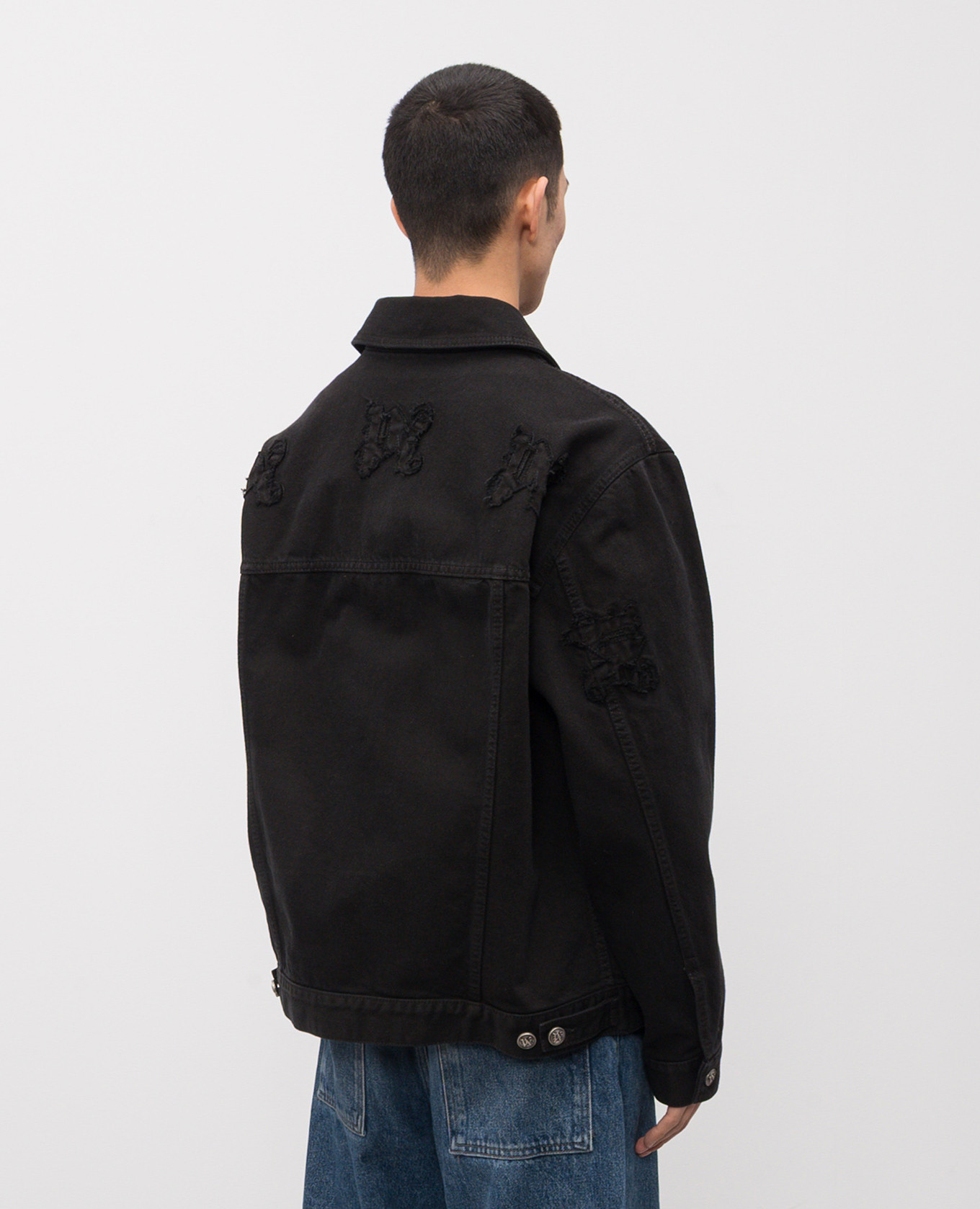 Black denim jacket with logo Palm Angels 4