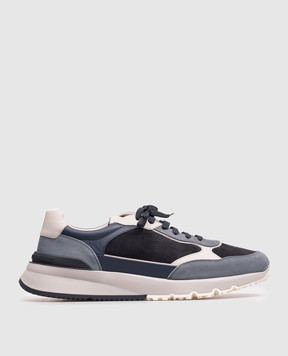 Brunello Cucinelli Blue combination sneakers with textured logo MZUSNEO355