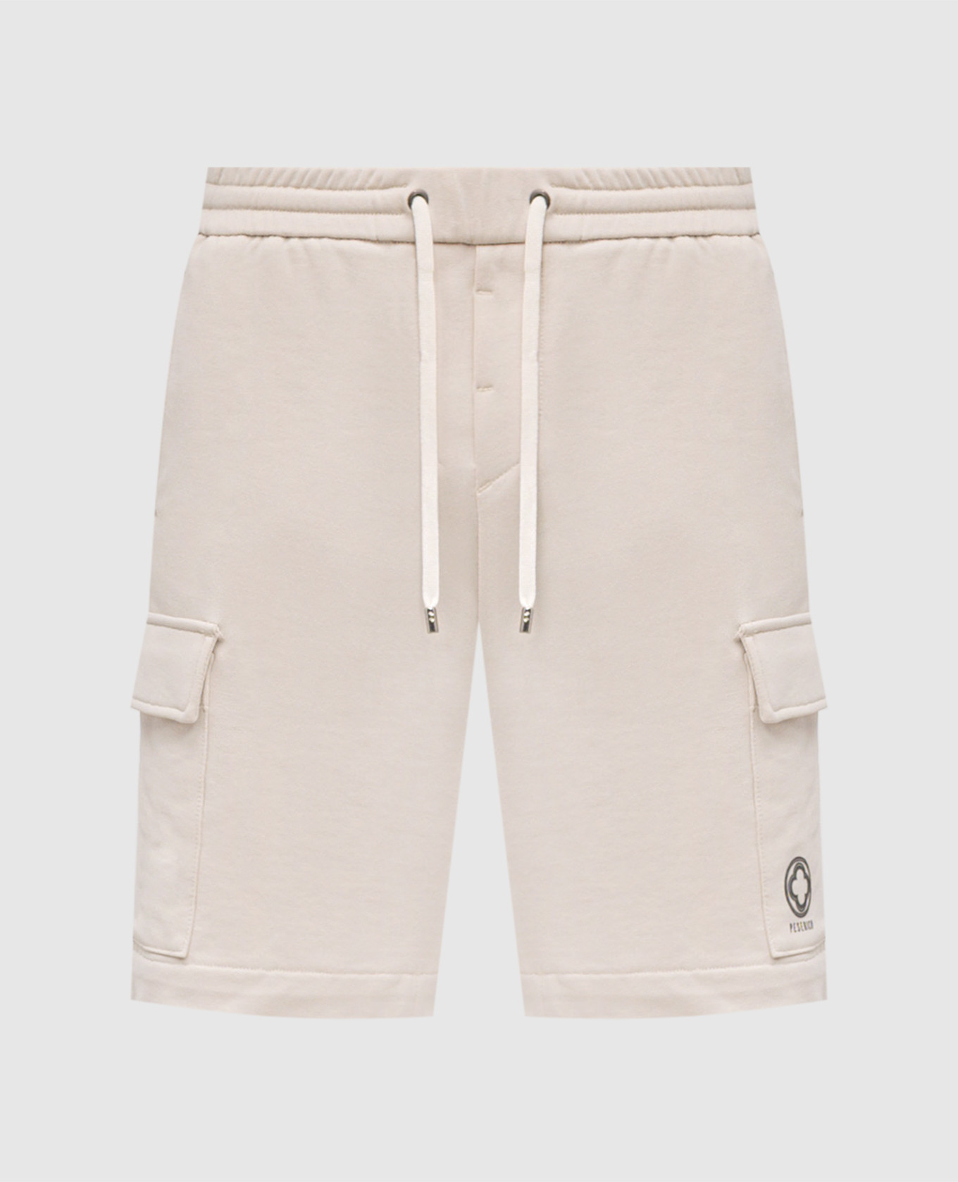 Beige cargo shorts with emblem