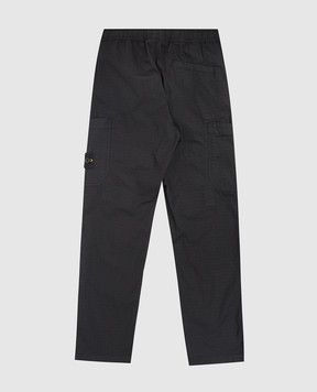 Stone Island Kids' black cargo pants with logo patch L1S163100002S006368
