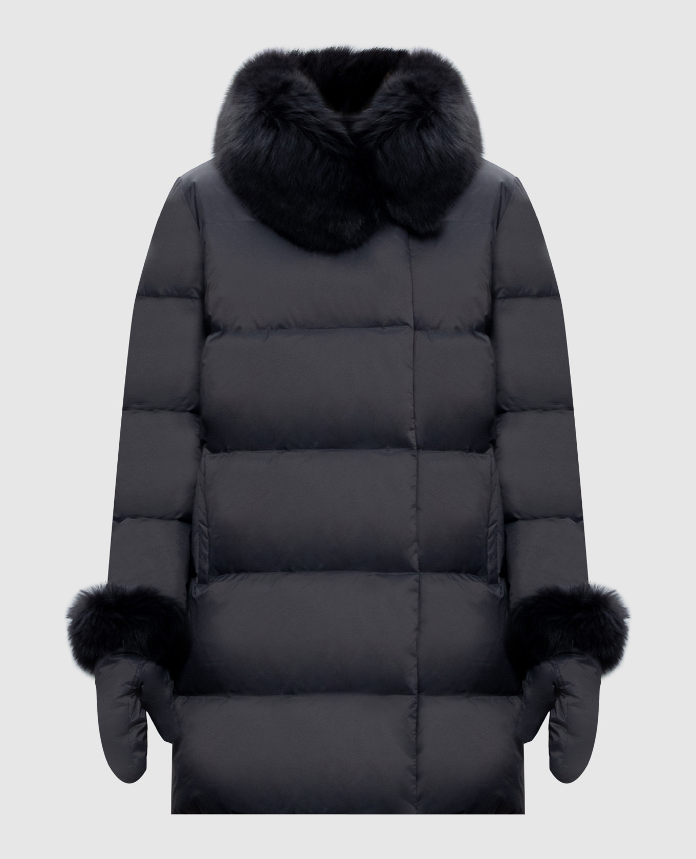 Gray down jacket with fox fur