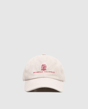 Brunello Cucinelli Gray suede cap with logo embroidery MPCLF9850