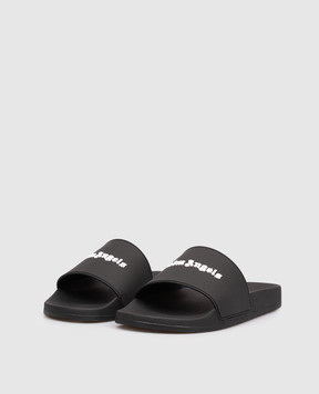 Palm Angels Black sliders with textured logo PMIC017S26MAT004