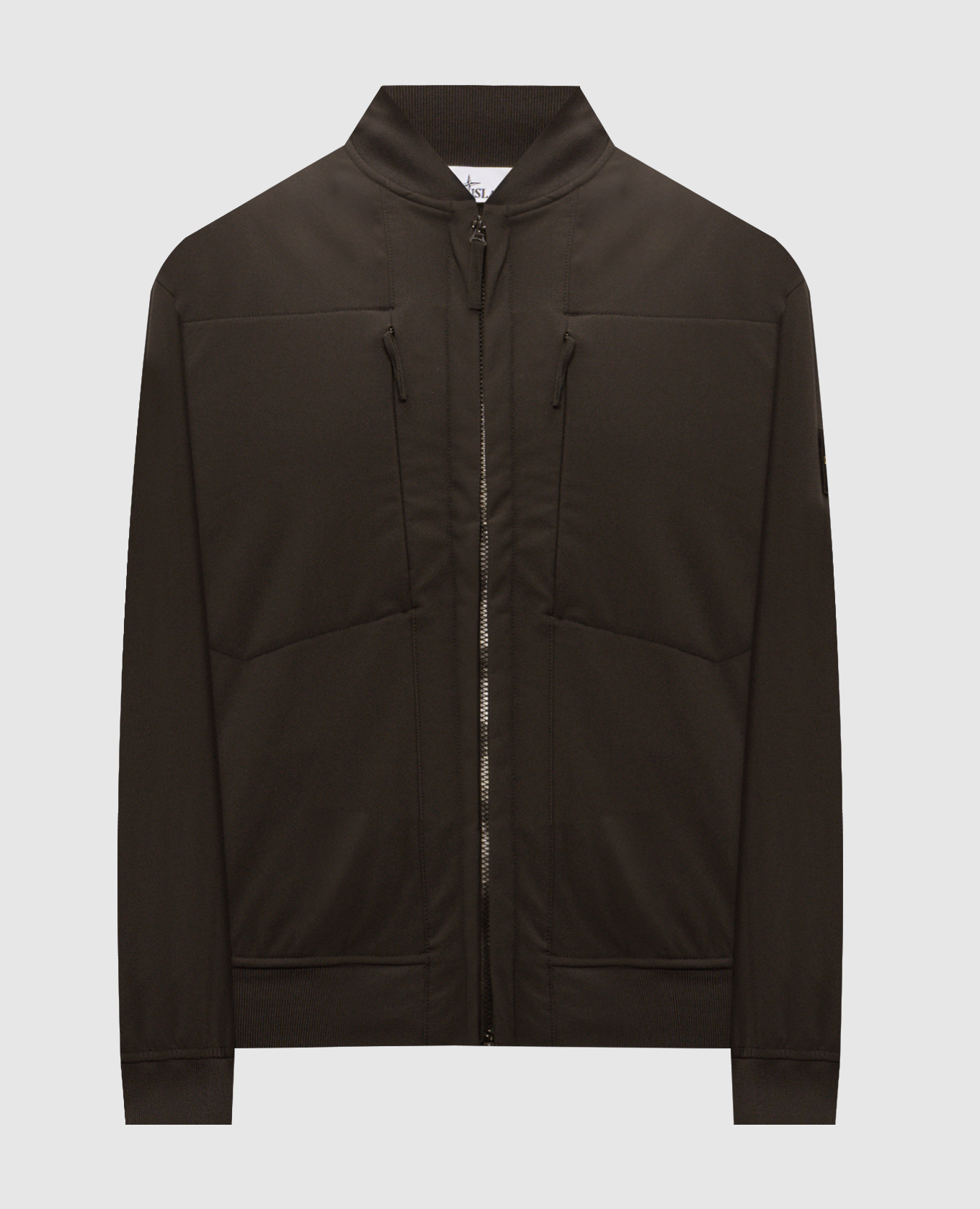 Brown bomber jacket with logo patch