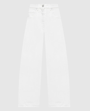 Brunello Cucinelli Ivory Wide Barrel Jeans with Logo Patch M0H81P4059