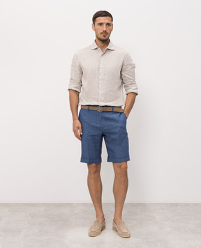 Stefano Ricci Blue linen shorts with embroidery MCT80R0016L0005Q