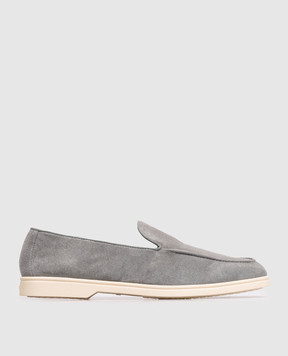 Doucal's Grey suede loafers with textured logo DD8893JOANUY229