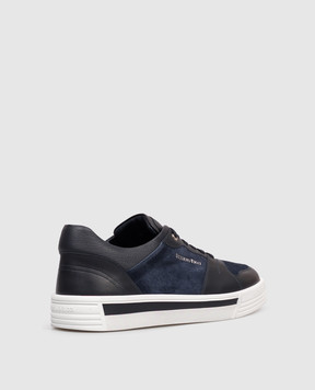 Stefano Ricci Blue leather sneakers with textured logo UV23G6705WYSDPM
