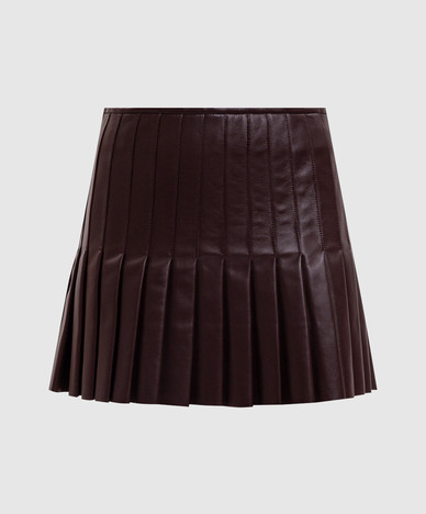 Burgundy leather pleated skirt