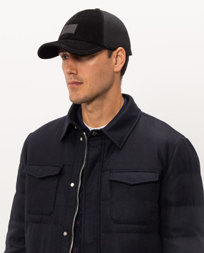 Stefano Ricci Black suede cap with logo patch MCV63SL15BPL001T