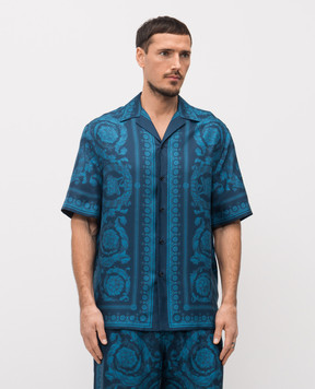 Versace Blue Barrocco silk shirt 10039261A13557