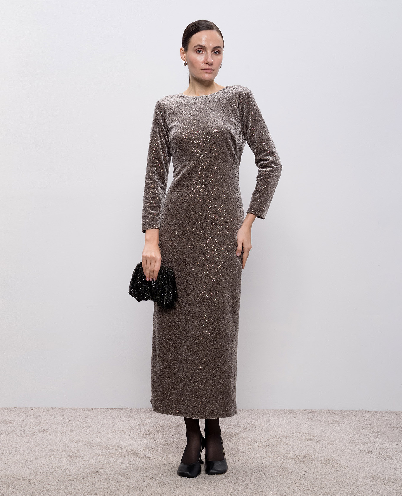 Gray velour midi dress with sequins Peserico 2
