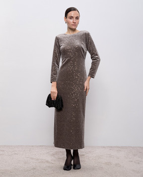Peserico Gray velour midi dress with sequins E0274306645