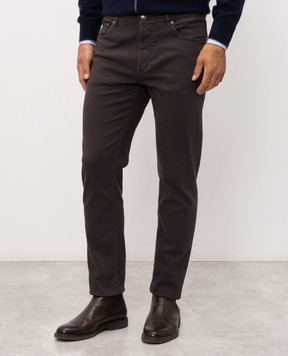 Brunello Cucinelli Dark brown jeans with logo patch M277PD3210