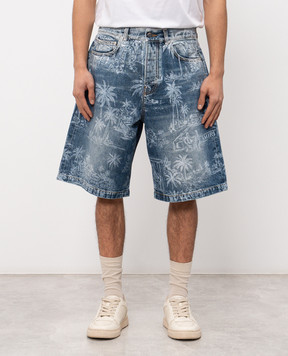 AMIRI CHATEAU PALMS blue denim shorts AMBMSO1049