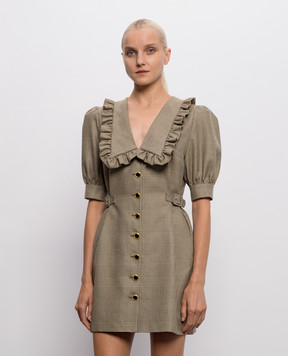 Alessandra Rich Khaki Prince of Wales wool mini dress FABX4390F4805