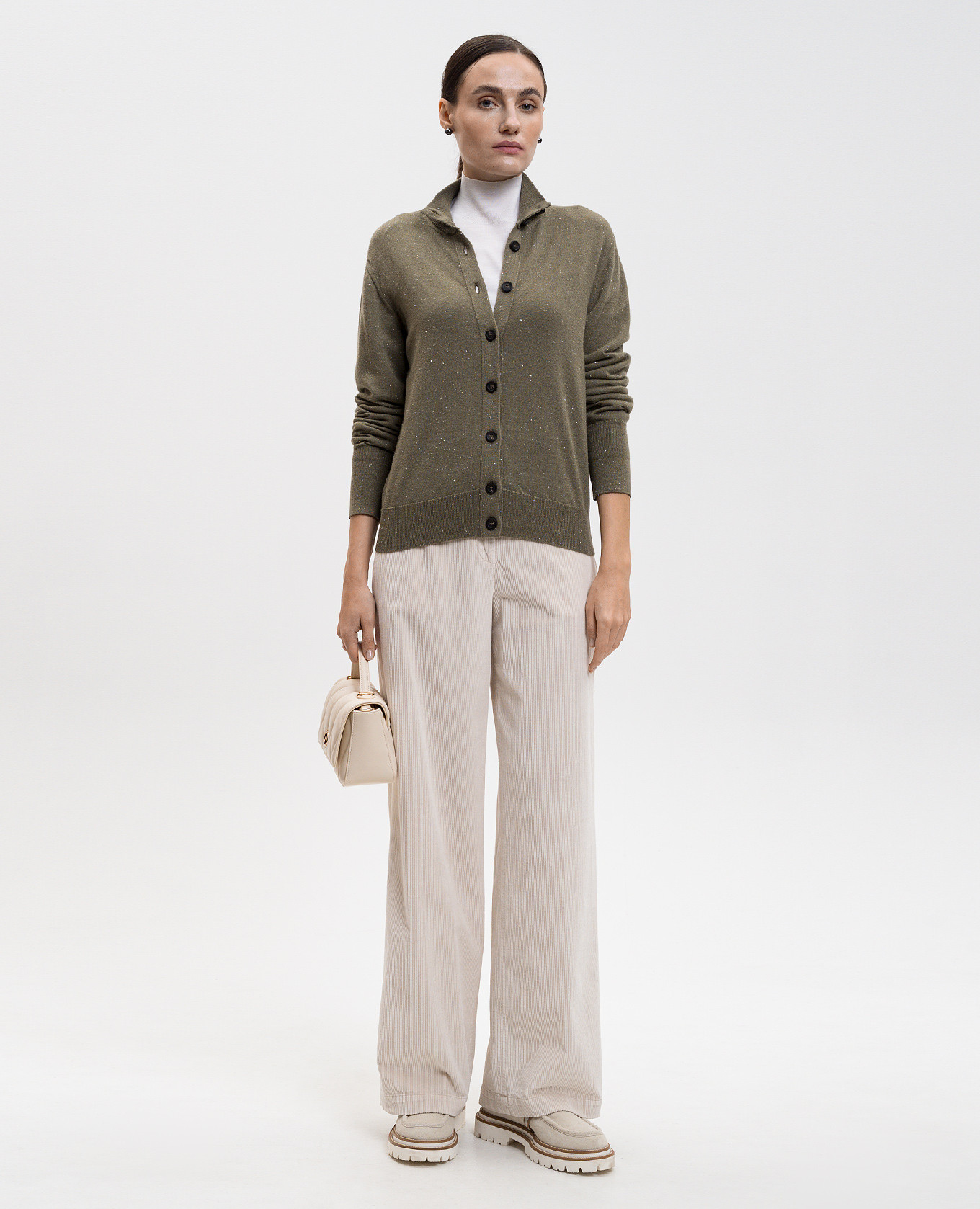 

Khaki wool cardigan with lurex Peserico