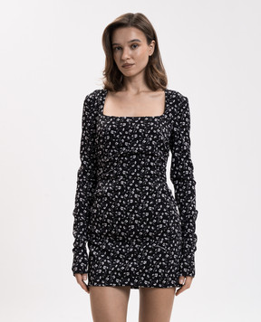 Dolce&Gabbana Black mini dress with printed silk F633ATFSAE5