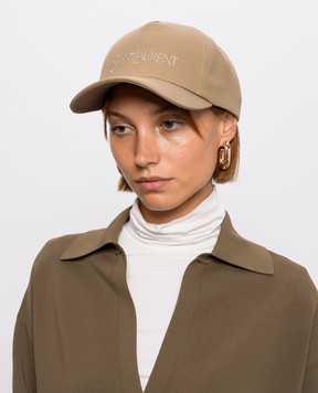 Saint Laurent Brown linen cap with logo embroidery 7780633YP19