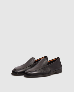Santoni Black leather loafers with logo MGAG18829SMOSEPR