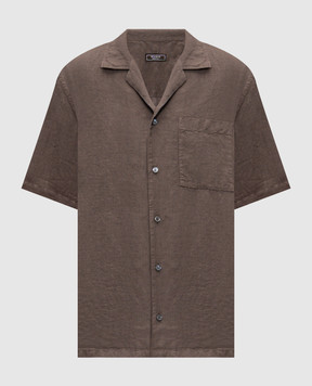 Peserico Brown shirt with short sleeves made of linen R56049T002494