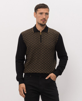 Stefano Ricci Black wool and silk polo shirt with contrasting pattern KE06018P30E26304