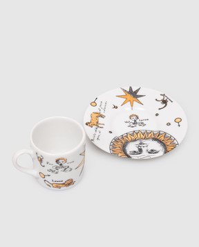 Fornasetti White porcelain coffee cup with saucer Astronomici P20Z300