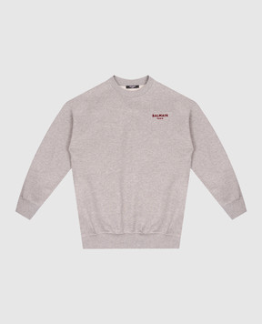 Balmain Children's gray sweatshirt with textured logo BZ4I40Z3188610