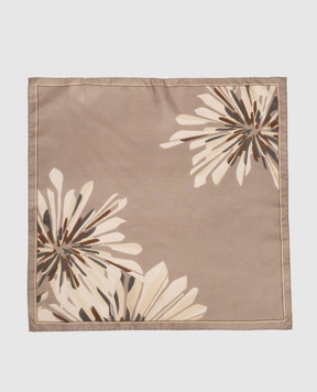 Brunello Cucinelli Khaki silk scarf with floral print MFOU0025