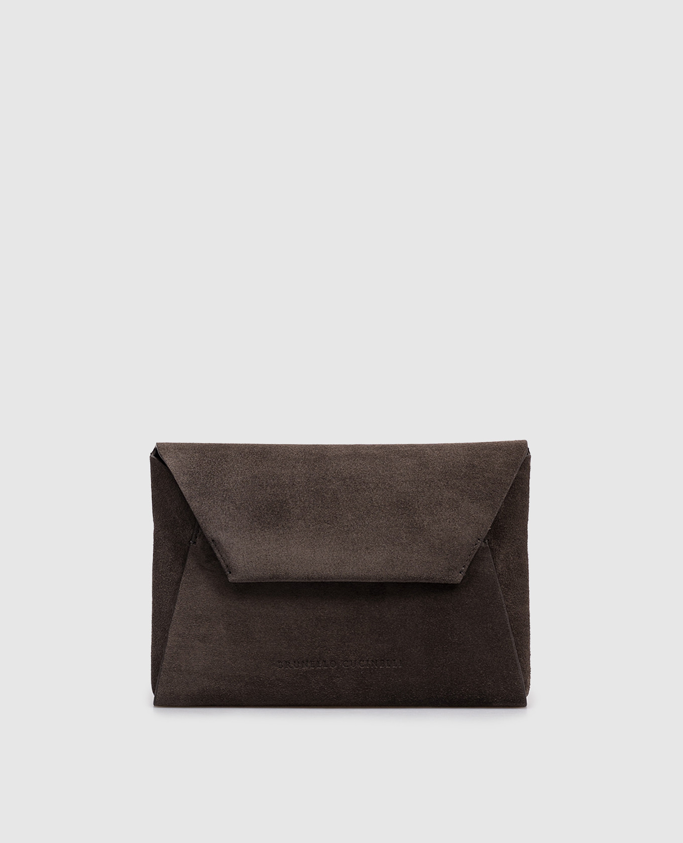 

Dark brown suede clutch with embossed logo Brunello Cucinelli