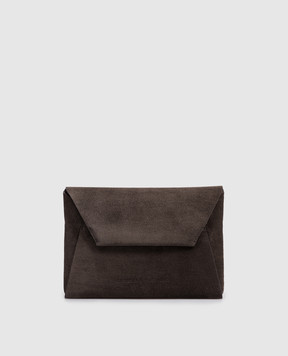 Brunello Cucinelli Dark brown suede clutch with embossed logo MWDLD2722P