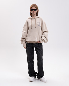 Off-White Beige hoodie with branded print 29E00752T