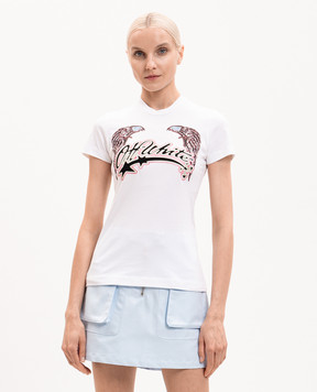 Off-White White Double Eagle T-shirt with Swarovski crystals 29A00308T