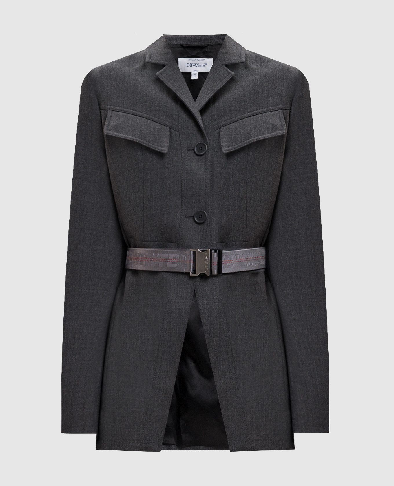 Graue Wolljacke mit Gürtel