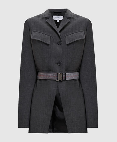 Graue Wolljacke mit Gürtel