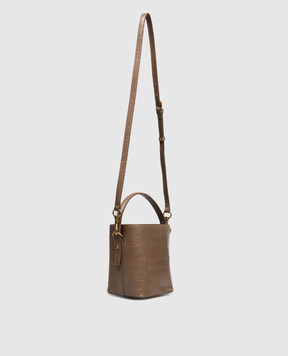 Twinset Brown glossy leather bucket bag with logo 252TD8257