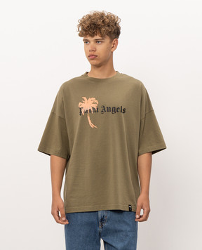 Palm Angels Khaki T-shirt with logo print PAMAA003JR006