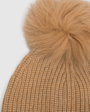 Yves Salomon Enfant Children's brown cashmere hat with fox fur pompom 20WEA500XXCARD