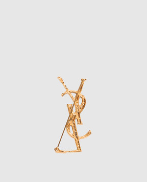 Saint Laurent Cassandre gold brooch with crocodile embossed pattern 470371Y1500w