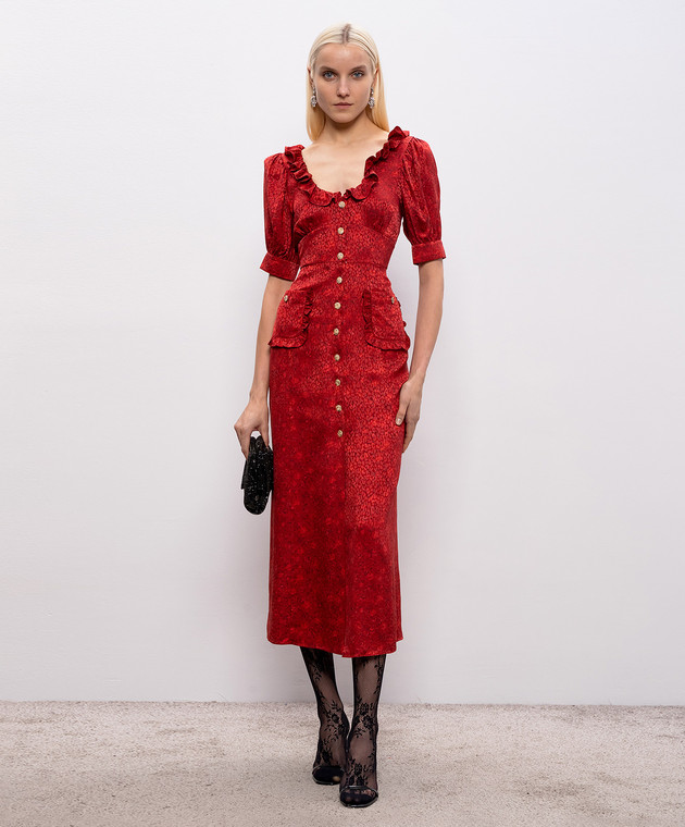 alessandra rich red silk dress Alessandra Rich - Red silk dress with ruffles FABX4280F4670