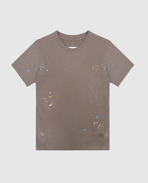 Maison Margiela MM6 Children's brown T-shirt with a paint splatter print M61014MM07P
