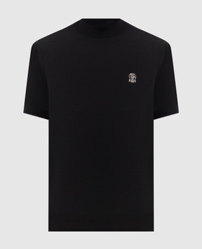 Brunello Cucinelli Black T-shirt with embroidered emblem M29800104